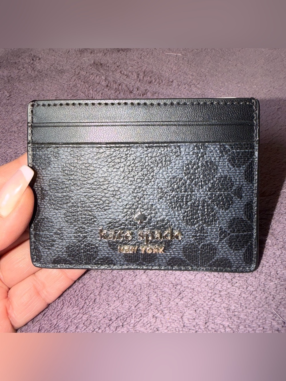 kate spade ♠️ NWT! Black Floral Embossed Card Holder with Gold Logo